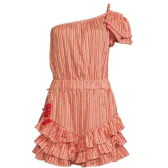 Poupette St Barth Kaia One Shoulder Mini Dress in Red Stripe NWT - Picture 3 of 11